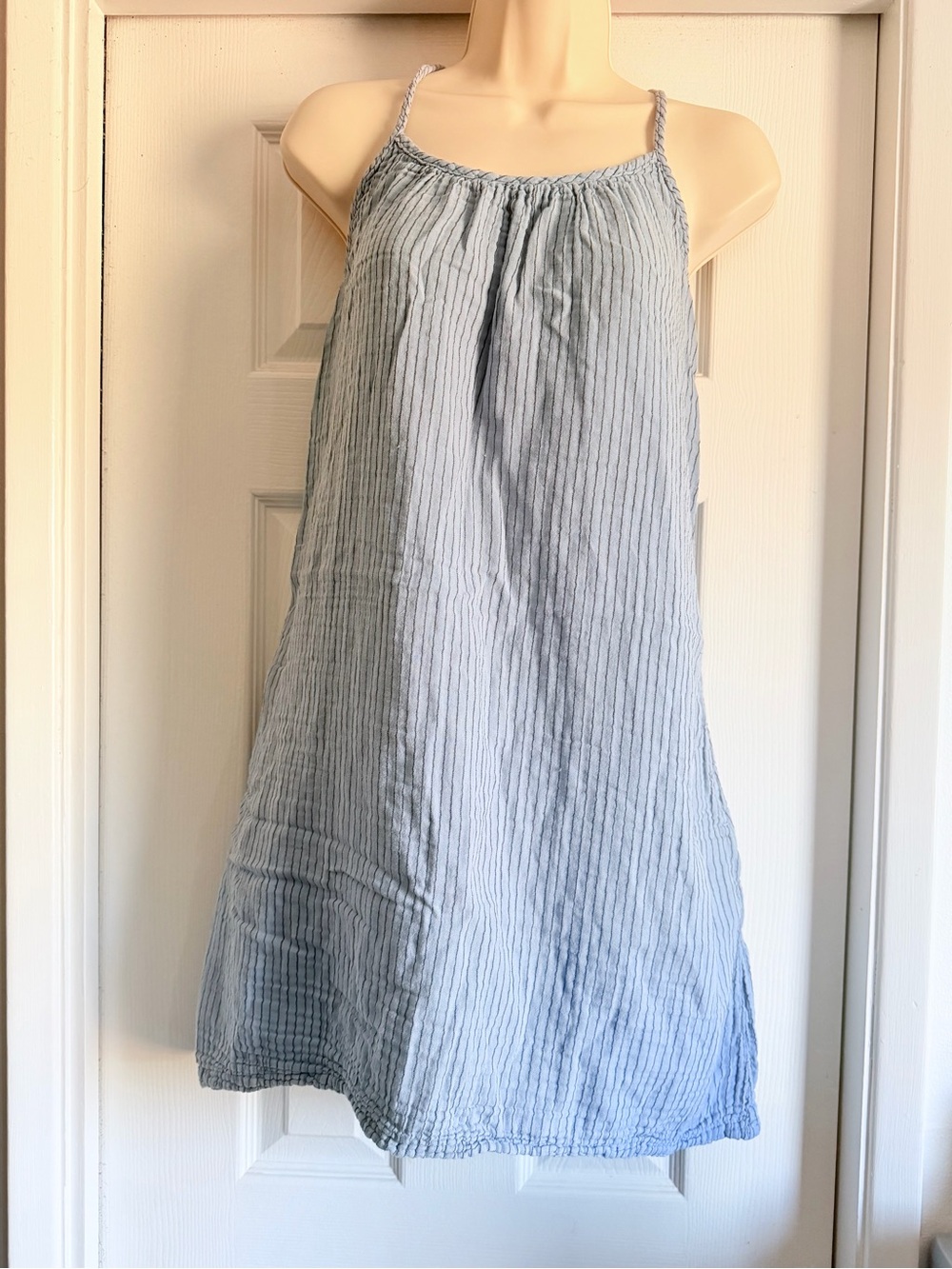 Dylan by True Grit Blue Striped Cotton Gauze Cami Dress with Pockets S